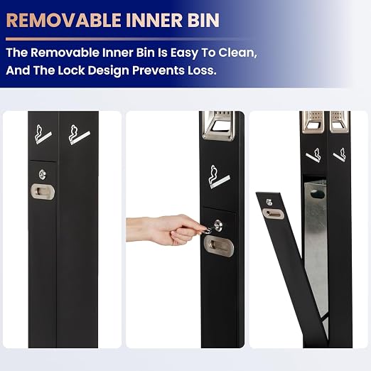 Commercial Trash Bin Outdoor Standing Trash Can Outside Receptacle | Stainless Steel Garbage Can Container with Lock & Removable Inner Bucket for Hotels Restaurants Bars Office Park Street