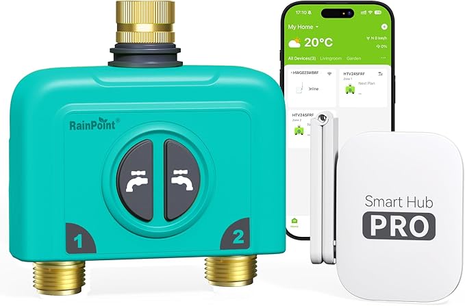 RAINPOINT WiFi Water Timer for Garden Hose, 2 Zone WiFi Sprinkler Controller, Smart Hose Timer Valve, Automatic Drip Irrigation System/Rain Delay for Garden/Lawn (Mint Green)