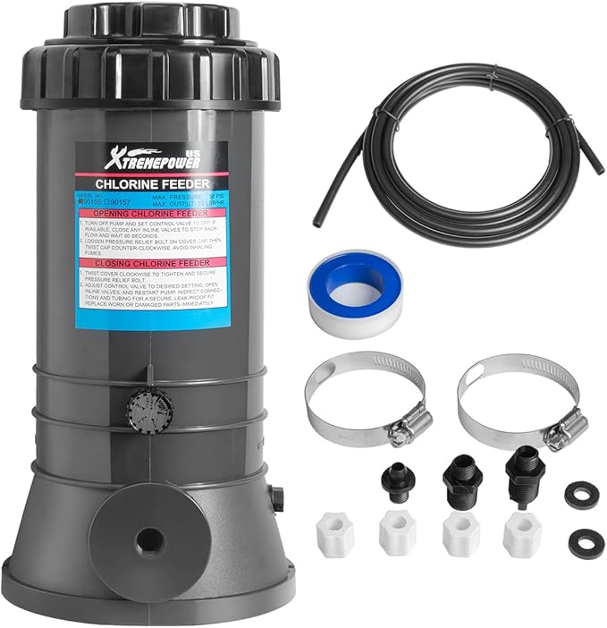 XtremepowerUS Automatic Chlorinator Feeder for Above Ground Pools & In-Ground Swimming Pools Off-Line Chlorine Tablets Bromine Dispenser Holds 9LBS Includes Installation Kit