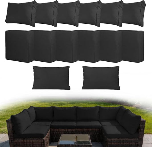 14 Piece Outdoor Cushion Covers Replacement, Waterproof Patio Couch Cushion Covers, Outdoor Furniture Sofa Covers with Zippers, Cover Only
