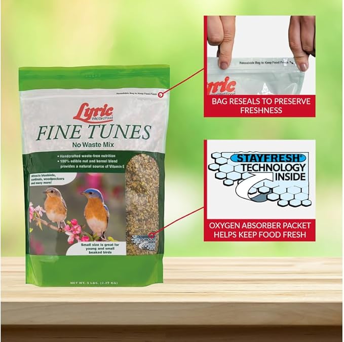 Lyric Fine Tunes Wild Bird Seed Mix - No Waste Bird Food Mix - Attracts Bluebirds, Finches, Chickadees & More - Seed for Outside Feeders - 5 lb Bag