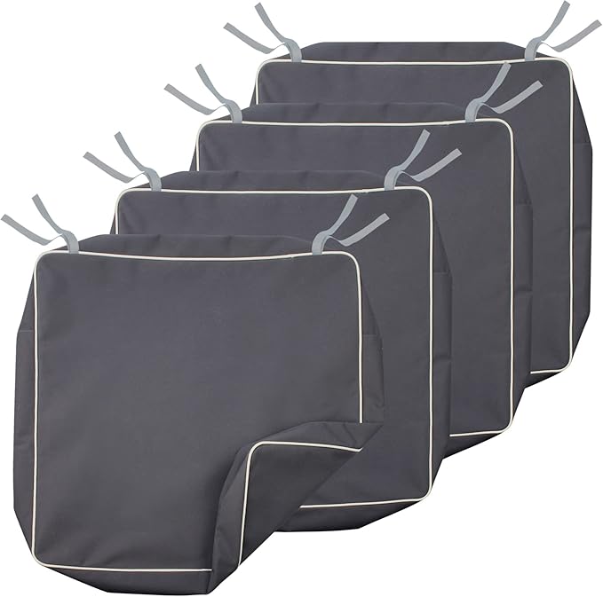 Porch Shield Outdoor Patio Cushion Covers Set 4 Waterproof Fade Resistant Chair Seat Cushion Slipcovers 20 x 18 x 4 inch, Dark Grey