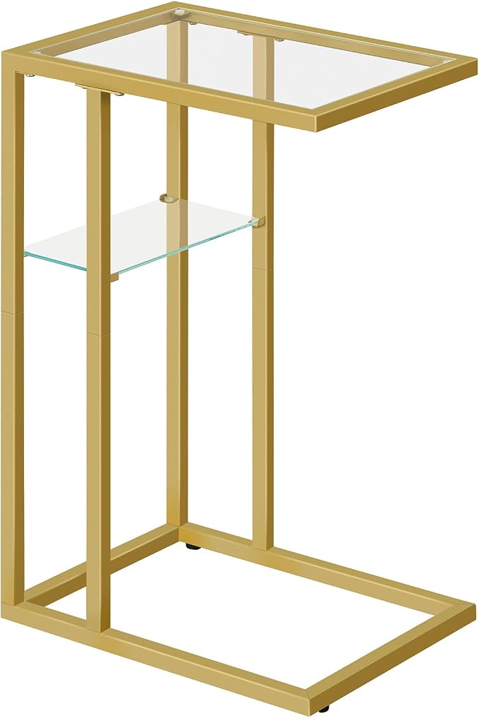 HOOBRO Plant Stand and End Table, 47.2" Tall Metal Plant Shelf, 7 Tiered Corner Plant Stand, C Shaped Side Table with Tempered Glass, 24.4’’ Small Side Table for Sofa, BF09DHJ01-GD08SF01
