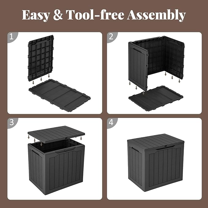 Tangkula 30 Gallon Outdoor Storage Box, Resin Outdoor Storage Bench with Lockable Lid, Waterproof Deck Box for Garden Tools, Pool Accessories, Cushions