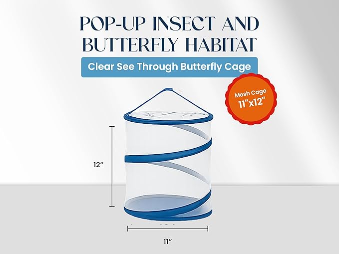 Pop-up Insect and Butterfly Habitat Mesh Cage 11"x12" Clear See Through Butterfly Cage
