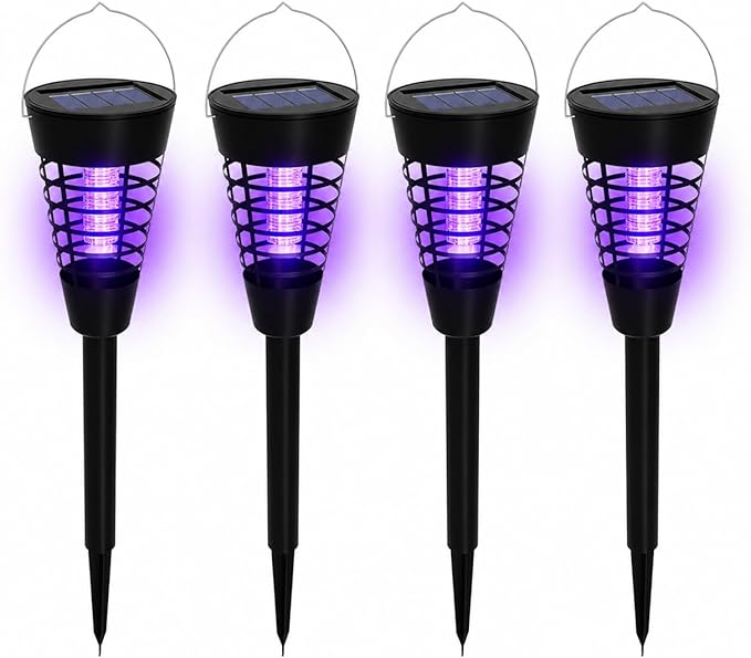 4PCS Solar Mosquito Zapper Outdoor,Mosquito Trap Light Used to Keep Away Gnat Small Flying Insect,Waterproof Bug Zapper for Outside,Solar Fly Zapper for Yard Vegetable Gardens Farm