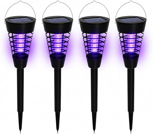 4PCS Solar Mosquito Zapper Outdoor,Mosquito Trap Light Used to Keep Away Gnat Small Flying Insect,Waterproof Bug Zapper for Outside,Solar Fly Zapper for Yard Vegetable Gardens Farm