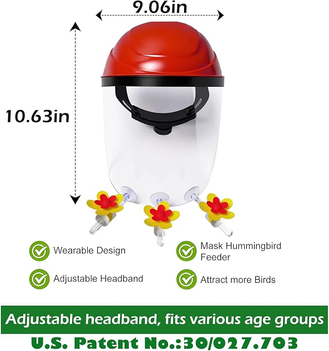 2 Pack 2025 Upgraded Hummingbird Feeder Helmet | Popular Hummingbird Mask Feeder | 3 Spill-Resistant Ports, Fog-Resistant Lens, Adjustable Headband for All Head Sizes