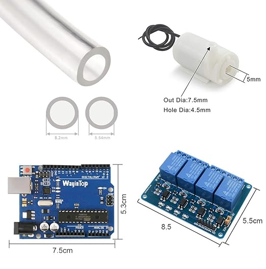 Upgrade Automatic Irrigation DIY Kit Self Watering System for Garden Plant, Development Board + 4pcs Soil Moisture Sensor + 4 Channel Relay + 4pcs Water Pump + 5M Vinyl Tubing + Jumper Wire