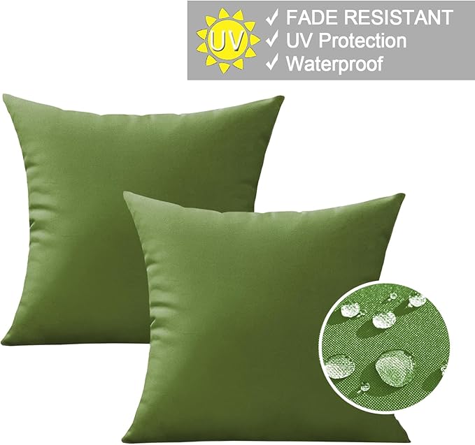 VAKADO Outdoor Waterproof Throw Pillow Covers 16X16 Set of 2 Decorative Army Green Patio Furniture Cushion Cases Outside Decor for Couch Garden Bench Porch