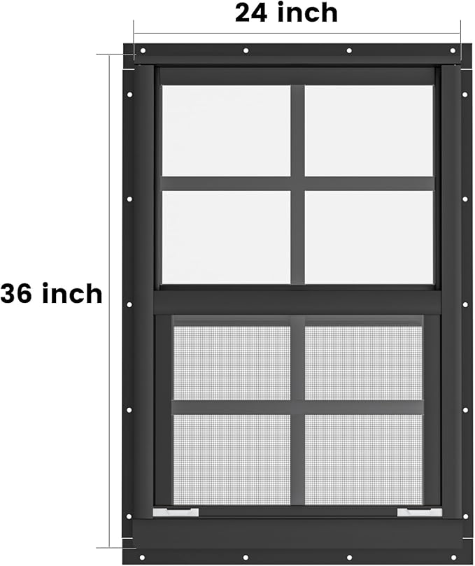 WRISIN 2 Pack Shed Windows 24" W x 36" H Flush Mount, Black Household Windows for Playhouses, Barns, Chicken Coop