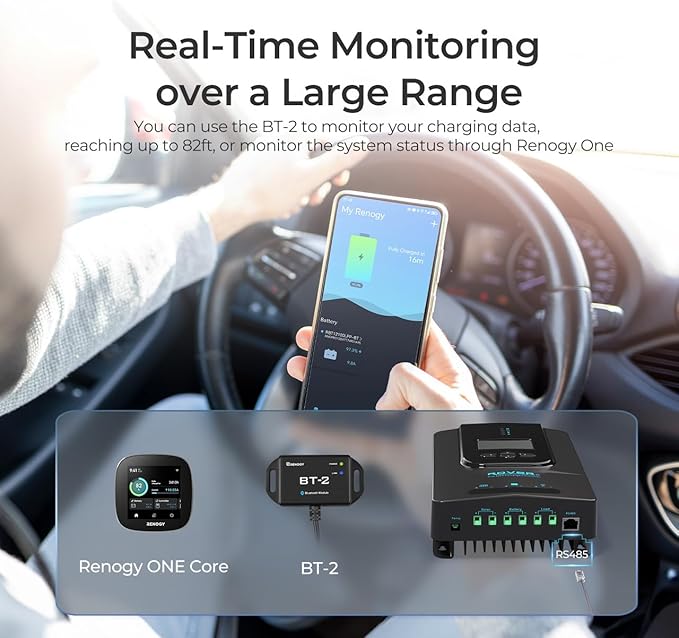 Renogy Solar Charge Controller (Bluetooth)- Rover 20A 12V24V Auto DC Input MPPT Charge Controllers for Solar Panels Adjustable LCD for Gel Sealed Flooded Lithium Battery