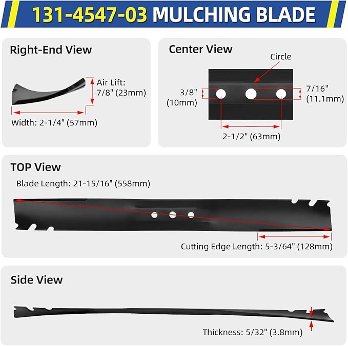 GICOOL 1 Pack 22" Mulching Mower Blade for Toro Recycler & Troy-Bilt, Replaces OEM 131-4547-03, 108-9764-03, 131-4546-03, 104-8697-03, Fits Toro Models 20016 20017 20332 20071 20330C 20065