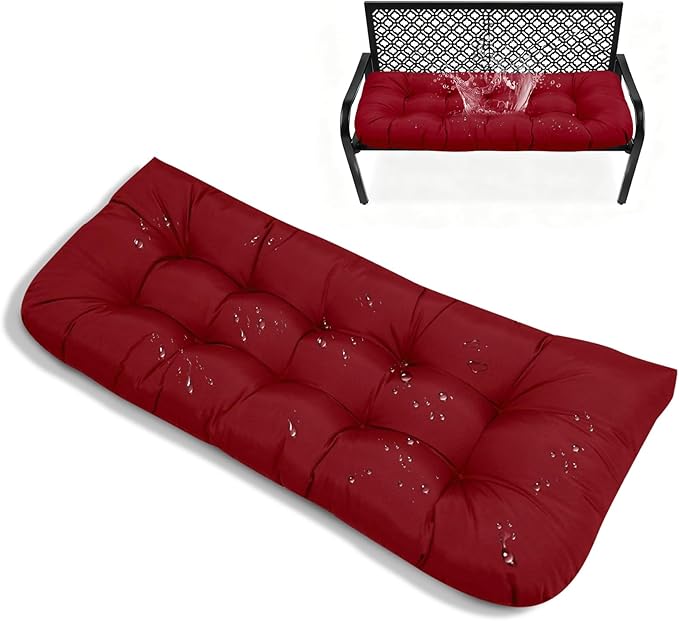 Burgundy Bench Cushions for Outdoor Furniture Waterproof Patio Swing Cushions Wine Red with Ties Non-Slip Cushion for Outdoor Bench Loveseats Furniture,51x 20 inches