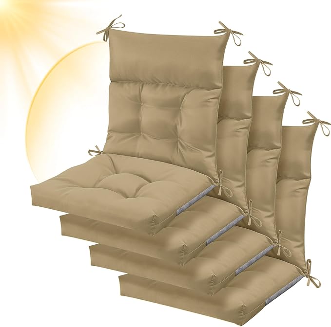 Sintuff 4 Pcs 44 x 21 x 4 Patio Chair Cushions Outdoor Chair Cushion Seat/Back Tufted Pillow with Ties Water Resistant Replacement Indoor Patio Furniture Outdoor Furniture (Solid Color,Brown)
