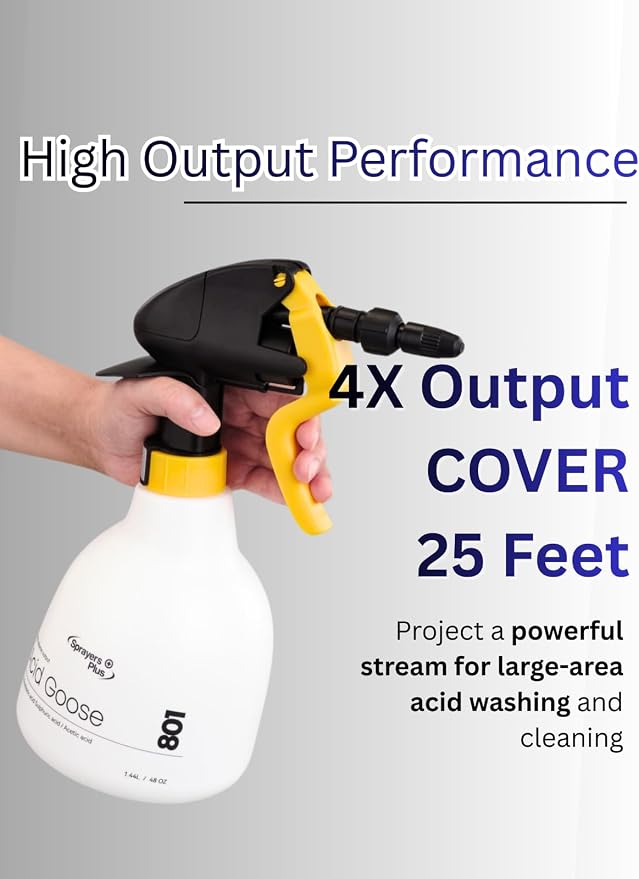 Sprayers Plus 801 Acid Trigger Sprayer, Heavy Duty Chemical Resistant Bottle for Muriatic Acid, Rust Removal & Aluminum Brightening, Professional Acid Sprayer 316 Stainless Steel Spring,1.44Litres