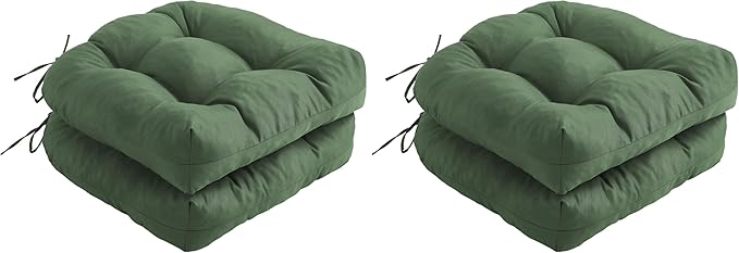 IPYNBAP Outdoor Chair Cushions Set of 2, Patio Chair Cushions with Ties, 19x19+5” Tufted Outdoor Seat Cushions, Waterproof Patio Furniture Cushions, Outdoor Dining Chair Pads, Forest Green (Pack of 2)