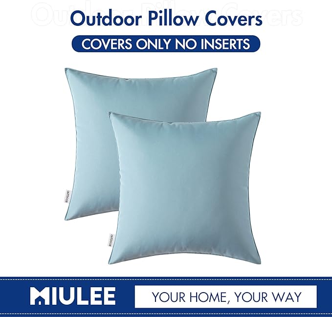 MIULEE Pack of 2 Decorative Outdoor Waterproof Pillow Covers Garden Cushion Sham Throw Pillowcase Shell for Spring Patio Tent Couch 16x16 Inch Blue