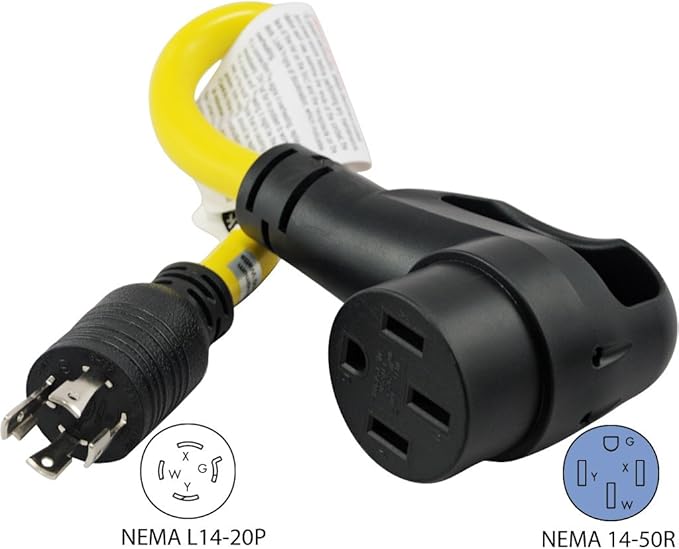 Conntek 15875 RV-Generator Adapter L14-20P 20A 4Prong Locking Plug to 14-50P 50A 125/250V Lighted Adapter, 1.5-Feet