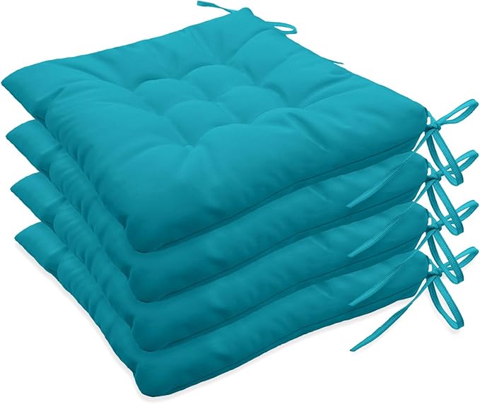 Outdoor Indoor Tufted Chair Cushions, Seat Cushions with Ties, Chair Pads Waterproof for Porch Kitchen Office Garden Sky Blue 16" x 16", Set of 4
