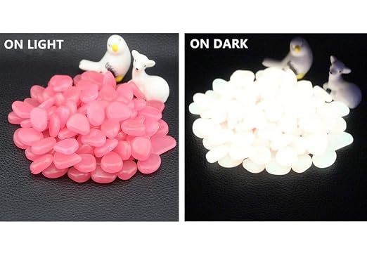 340pcs Glow in the Dark Garden Pebbles, Gardening Luminous Glow Stones Outdoor Decor Glowing Water Fish Tank Gravel (Pink)