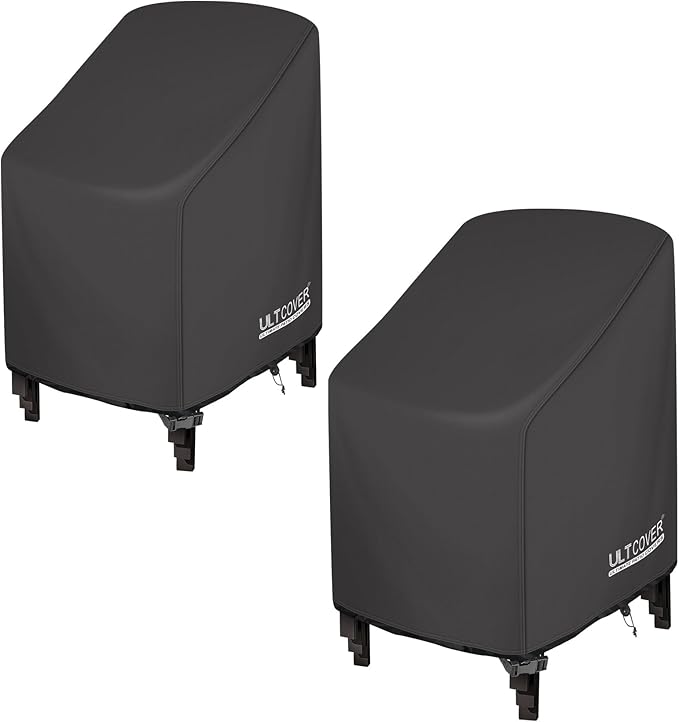 ULTCOVER Stackable Patio Chair Cover – Waterproof Outdoor Stack of Chairs Cover 2 Pack Fits Up to 26W x 34D x 45H inches, Black