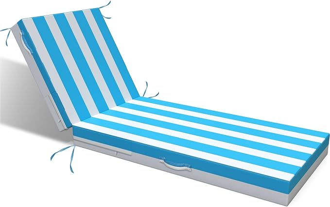 L'AGRATY Outdoor Lounge Chaise Cushion: 72x21x3 Inch Waterproof Lounge Chair Cushion for Outdoor Furniture with Fade Resistant Removable Cover - Patio Cushions for Pool Lawn Deck(Blue White 1Pack)