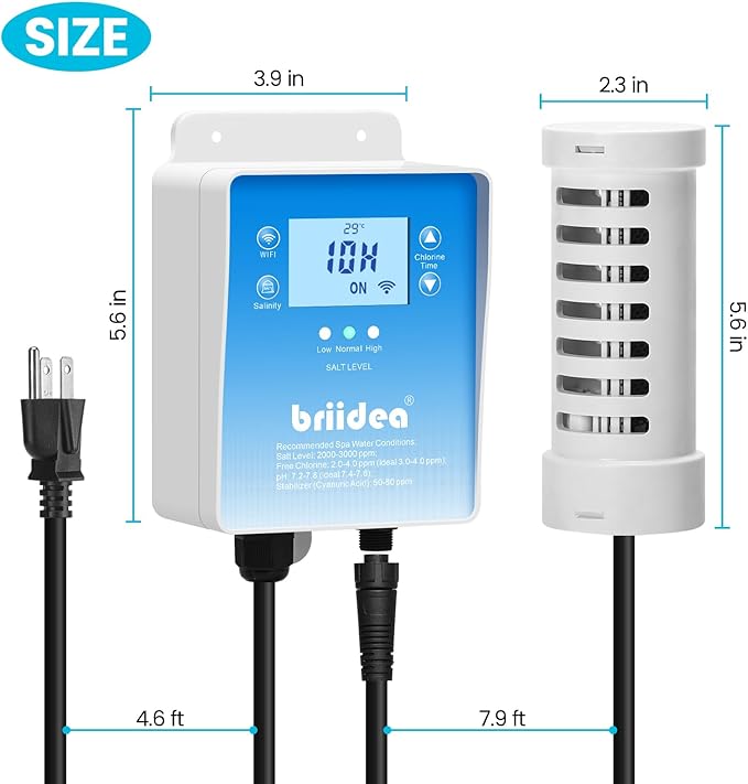 WiFi Salt Chlorine Generator, Briidea Chlorine Generator with USA Titanium Salt Cell, APP Monitoring & Real-Time Salt Alerts, for Swim Spas Up to 2,000 Gallons
