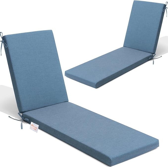 Crestlive Products Sunbrella Chaise Lounge Cushions Outdoor, Fade Resistant Water Resistant Lounge Chair Cushion, 72''L x 21''W, Denim Blue