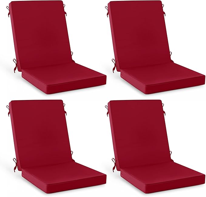 Summsun Patio Dining Seat Cushions, High Back Outdoor Chair Cushion with Water Resistant Removable Covers, Ties, Non-Slip Bottom for Garden Lawn Patio Furniture, 44 x 20 Inch, Burgundy, Set of 4