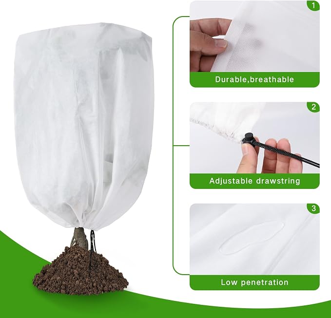 Garutom 2-Pack Plant Covers Freeze Protection 48" x 72" 2.2 oz, Frost Cloth Plants Jacket Drawstring Tree Cover for Outdoor Plants, Shrub Potted Plants Winter