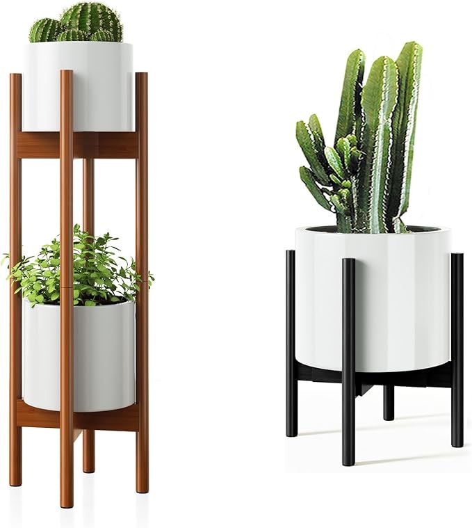 MUDEELA Plant Stand Dark Brown 2 Pack or 2 Tier and Plant Stand Black 1 Pack