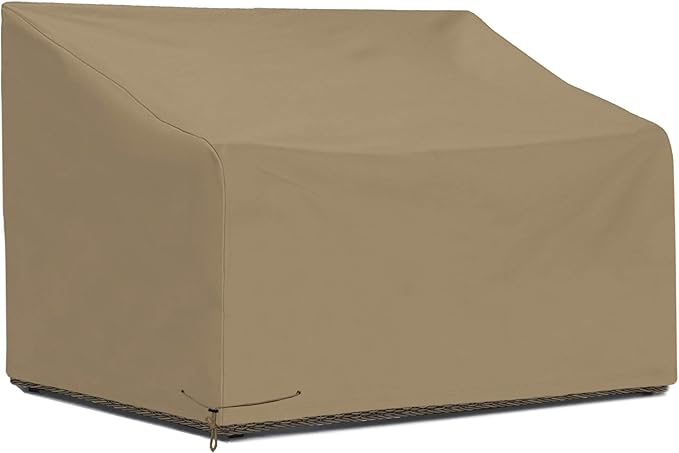 SunPatio Waterproof Patio Sofa Covers, Heavy Duty Outdoor Furniture Covers, Deep Seated Loveseat Covers with Air Vent/Closure Straps/Drawstrings, All Weather Protection, 60" W x 40" D x 32" H, Taupe