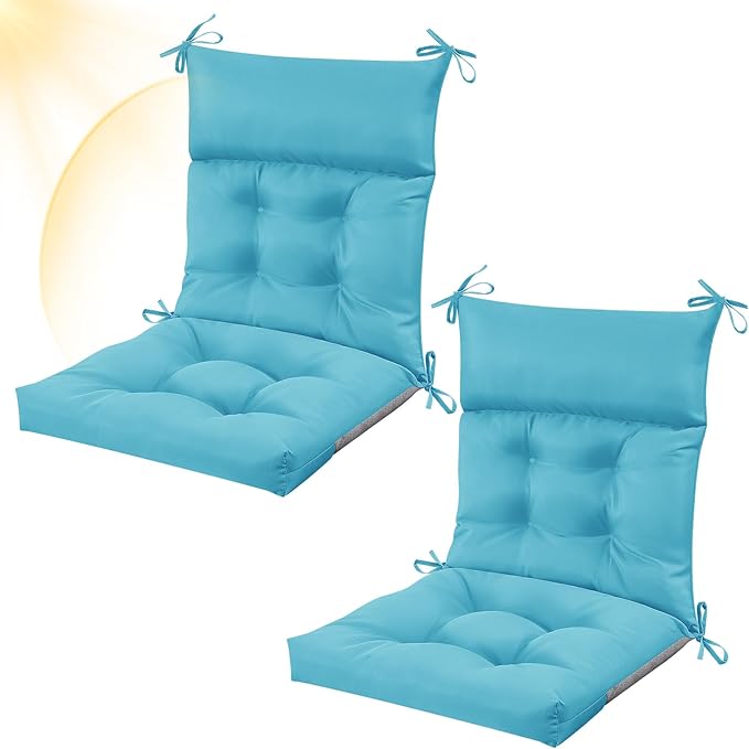 Sintuff 2 Pcs 44 x 21 x 4 Patio Chair Cushions Outdoor Chair Cushion Seat/Back Tufted Pillow with Ties Water Resistant Replacement Indoor Patio Furniture Outdoor Furniture (Solid Color,Royal Blue)
