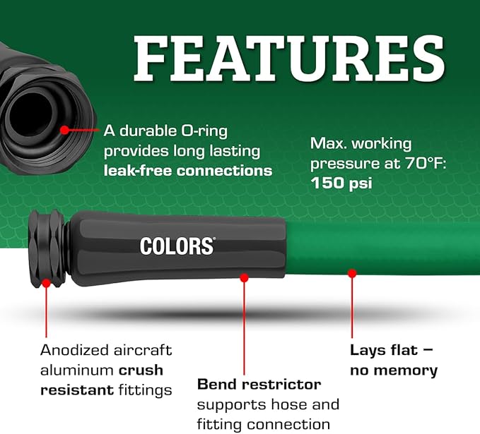 Flexzilla Colors Garden Hose 5/8 in. x 75 ft., Lightweight All-Weather Water Hose, Durable and Flexible, Leak-Free Connections, Forest Green