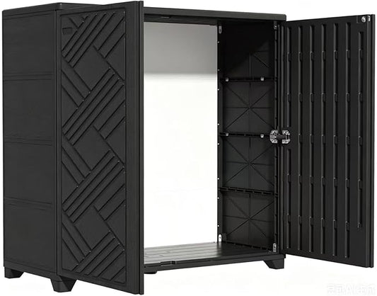 KINYING Outdoor Storage Cabinet Waterproof, 60 Gallon Resin Outdoor Storage Shed for Patio/Garden/Backyard, Outdoor Storage Box for Cushions,Garden Tools and Pool Supplies(Black W/O Shelving)