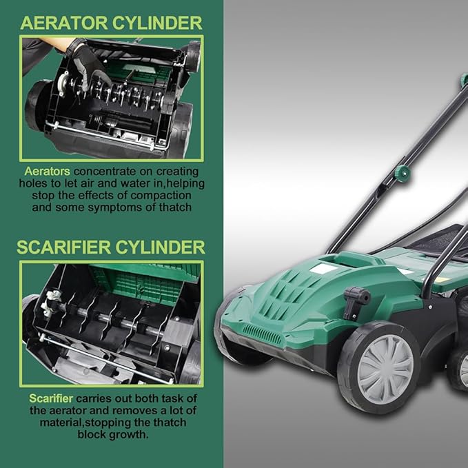 2 in 1 Electric Lawn Dethatcher Scarifier 13-Inch 12 Amp Garden Scarifier with 31.7QT Removable Collection Bag for Lawn Main
