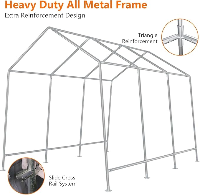 Carport 8x14 ft Heavy Duty Portable Garage, Car Canopy with Removable Doors, Portable Shed Car Shelter, All-Season Tarp for Boat Truck Motorcycle