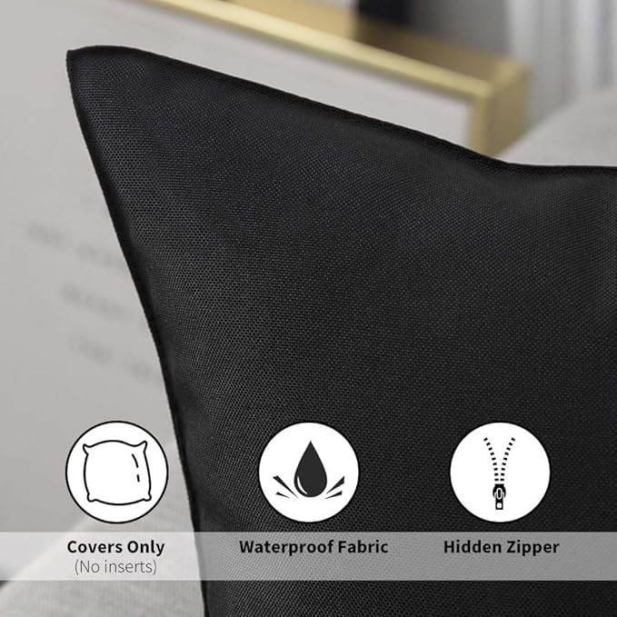 MIULEE Pack of 2 Decorative Outdoor Waterproof Pillow Covers Square Garden Cushion Sham Throw Pillowcase Shell for Spring Patio Tent Couch 20x20 Inch Black