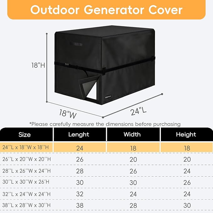 Universal Generator Cover 24 to 38 Inches 600D Heavy Duty Oxford. Dustproof and Waterproof Protection for Most 1500-15000W Generators, Black