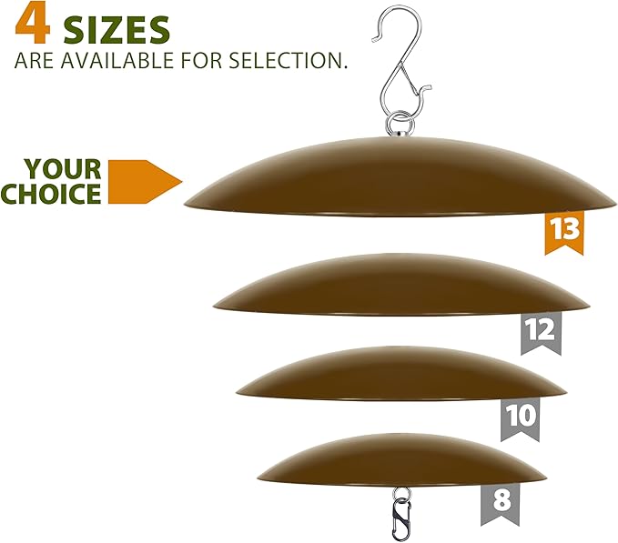 13" Bird Feeder Dome, Hummingbird Feeder Rain Guard, Bird Feeder Cover,Baffle for Bird Feeder Pole,Smart Birds Feeder's Umbrella(Brown), 1 Pack