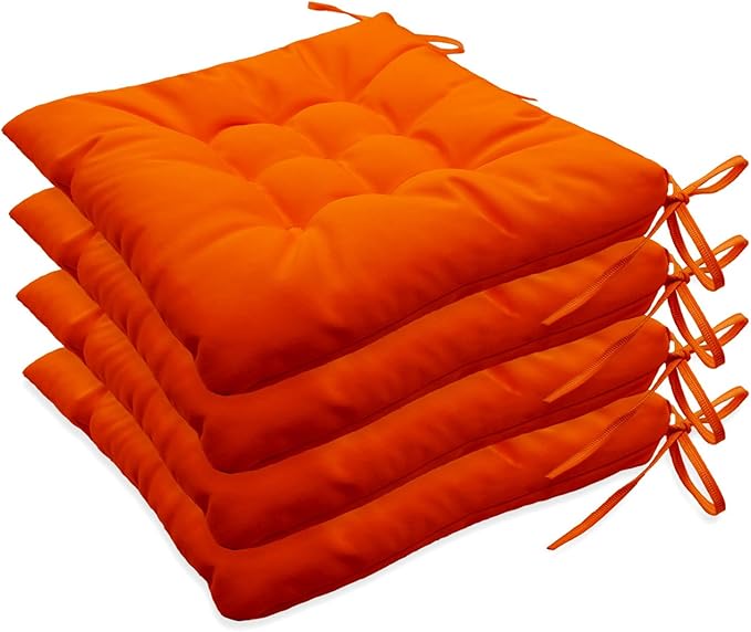 Outdoor Indoor Tufted Chair Cushions, Seat Cushions with Ties, Chair Pads Waterproof for Porch Kitchen Office Garden Orange 16" x 16", Set of 4