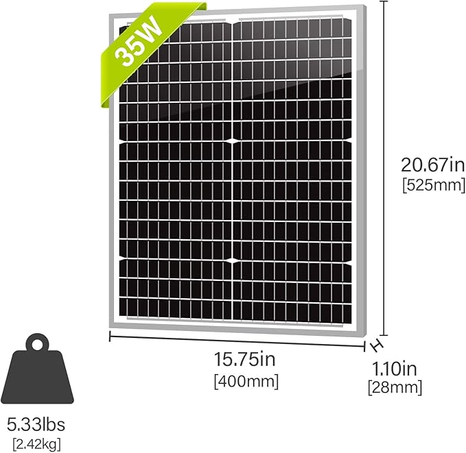 Newpowa 35Watts 12Volt Solar Panel Monocrystalline Off Grid Solar Charge Kit 35W 12V 10BB Solar Panel+10A MPPT Charge Controller+8ft Cord for Connecting Controller to Battery Alligator Clamp