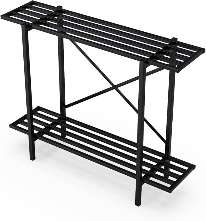 Zhongma 2 Tier Window Height Metal Sturdy Heavy Plant Stand, Narrow Plant Stand Indoor and Outdoor, L35.43 x W10.3 x H27.5 inch, 440 LBS Capacity & Heavy Duty Construction
