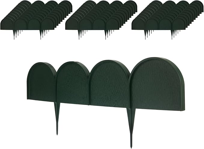 Evelyne Garden Border Edging in Half Round (Semicircle) Arched Design - 30pcs Green Yard Landscaping Fence Liner Lawn Edge Barrier - 40ft. Kit of Decorative Lawn Landscape Panels Elements