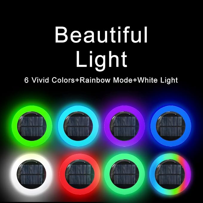 20 Lumens Colorized Solar Ground Lights,Solar Disc Lights,Solar Deck Lights with Mutiple Color Functions for Landscape, Pathway, Patio, Yard, Path, Lawn and Garden