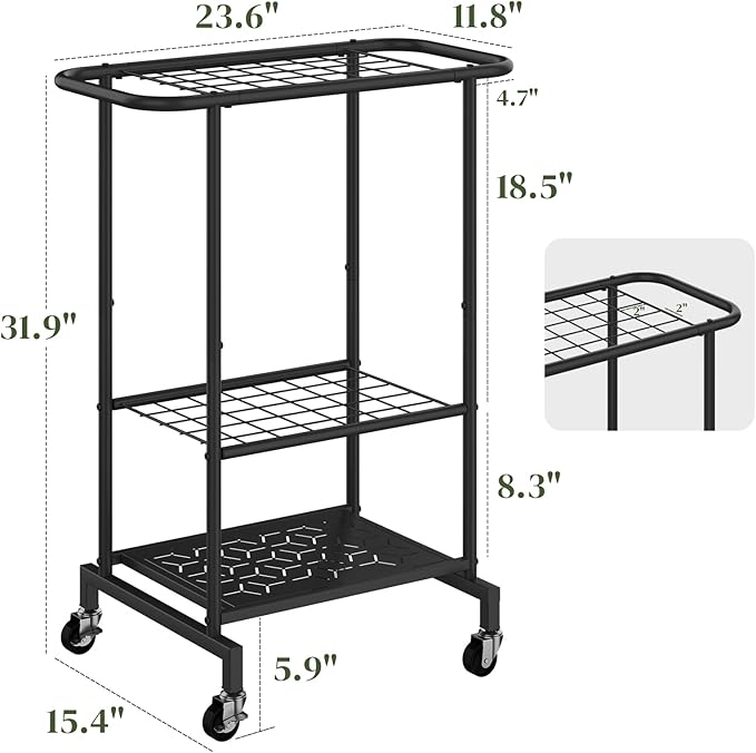 Garden Tools Organizer Rack, Yard Tool Rack with Wheels, Heavy Duty Steel Yard Tool Organizer and Storage Holder Broom Holder for Shed, Patio, Outdoor (Rack with Wheels)