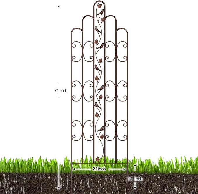 Amagabeli 2 Pack 71” x 21” Tall Garden Trellis for Climbing Plants Outdoor Heavy Climbing Plant Rose Trellis Wrought Iron Ivy Vine Cucumbers Decorative Metal Trellis Brown