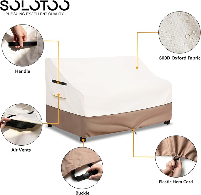 Outdoor Couch Cover Waterproof Heavy Duty Patio Furniture Covers, 58W x 32.5D x 31H Inches 2 Seater Outdoor Sofa Cover (Beige)