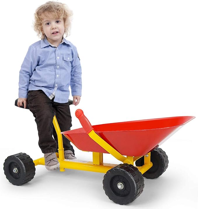 HONEY JOY Ride On Sand Dumper for Kids, Outdoor Garden Dump Cart Wheelbarrow w/8 Inch Wheels, Heavy Duty Steel Sit On Pulling Wagon Play Toy for Boys Girls